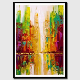 canvas print of colorful city abstract painting textured