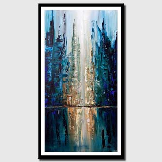 canvas print of contemporary blue textured city painting