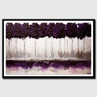 canvas print of modern purple blooming trees textured landscape painting