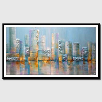 canvas print of modern textured light blue city painting