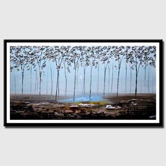 canvas print of modern textured silver blooming trees abstract painting