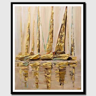 canvas print of textured modern sailboats painting GOLD