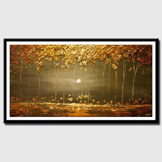 canvas print of golden landscape painting modern textured blooming trees