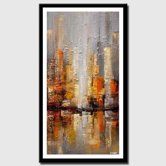 canvas print of gray city painting textured abstract city