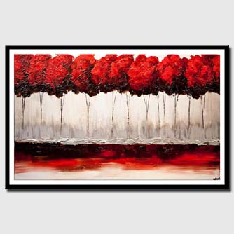 canvas print of red blooming trees painting red blossom textured art