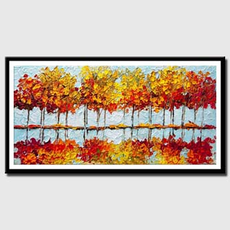 canvas print of indian summer painting modern palette knife blooming trees