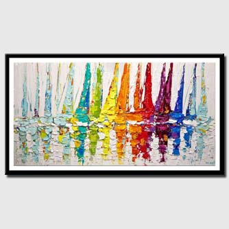 canvas print of colorful modern textured sailboats painting