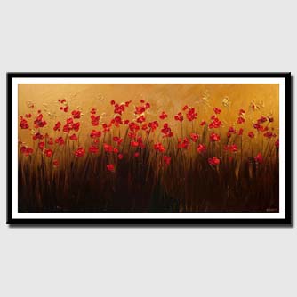 canvas print of red blooming flowers gold textured painting