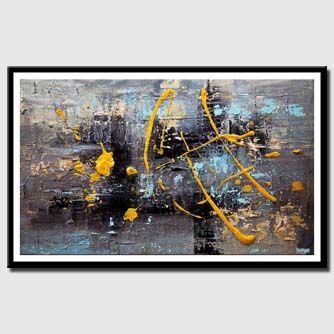 canvas print of heavy textured gray yellow abstract art
