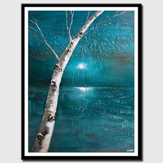 canvas print of teal landscape abstract painting birch tree painting