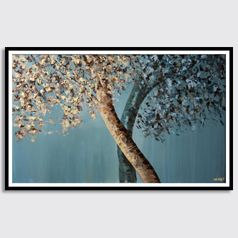 canvas print of blooming trees blossom blue brown 
