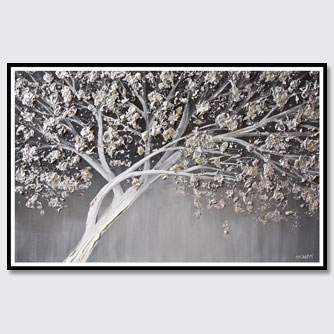 textured painting of a silver tree