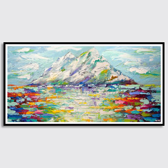 colorful modern palette knife mountains abstract painting