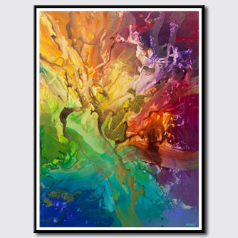 big colorful abstract painting with gold